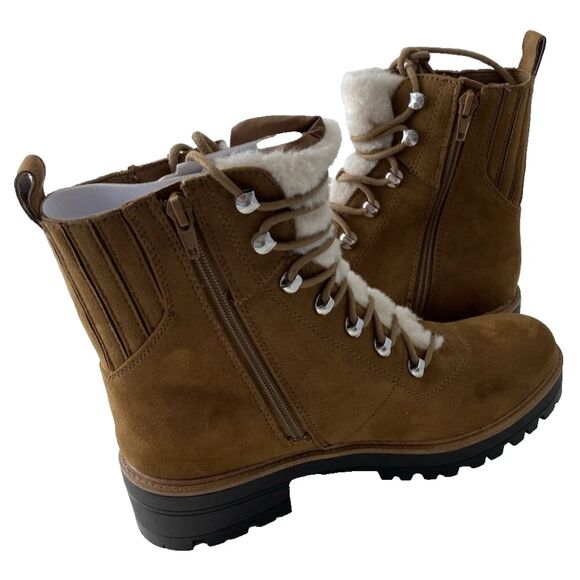 Nine West Women's Cognac Ivani Faux Suede Combat Boots Size 9M - Picture 2 of 9